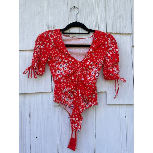 Free People Intimately Cinch Up‎ Bodysuit in Cherry Combo Sz XS - Picture 3 of 11